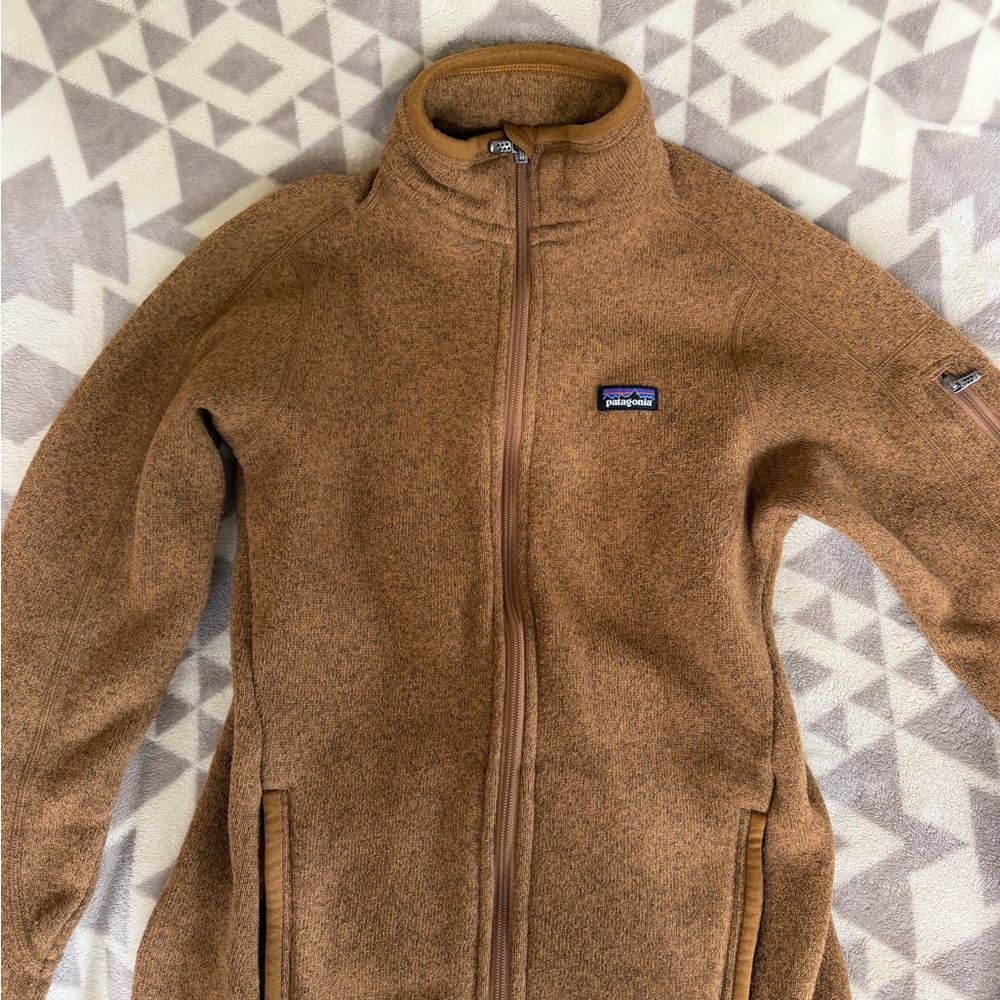 Patagonia Tan Fleece Jacket with High Collar